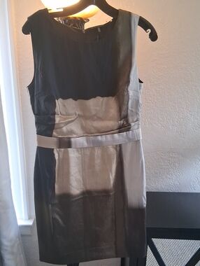 Elie Tahari Black and Metallic Silver Block Sheath Dress